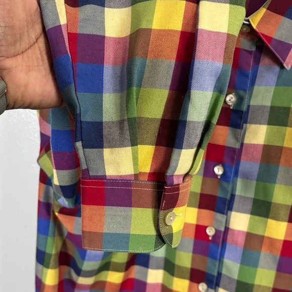 Foxcroft Rainbow Plaid Button Down Shirt Womens 10 Multicolor Wrinkle Free Top - Picture 5 of 8